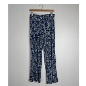Boho AB Studio Womens Small Wide Leg Pants Blue White Geometric Ikat Stretchy